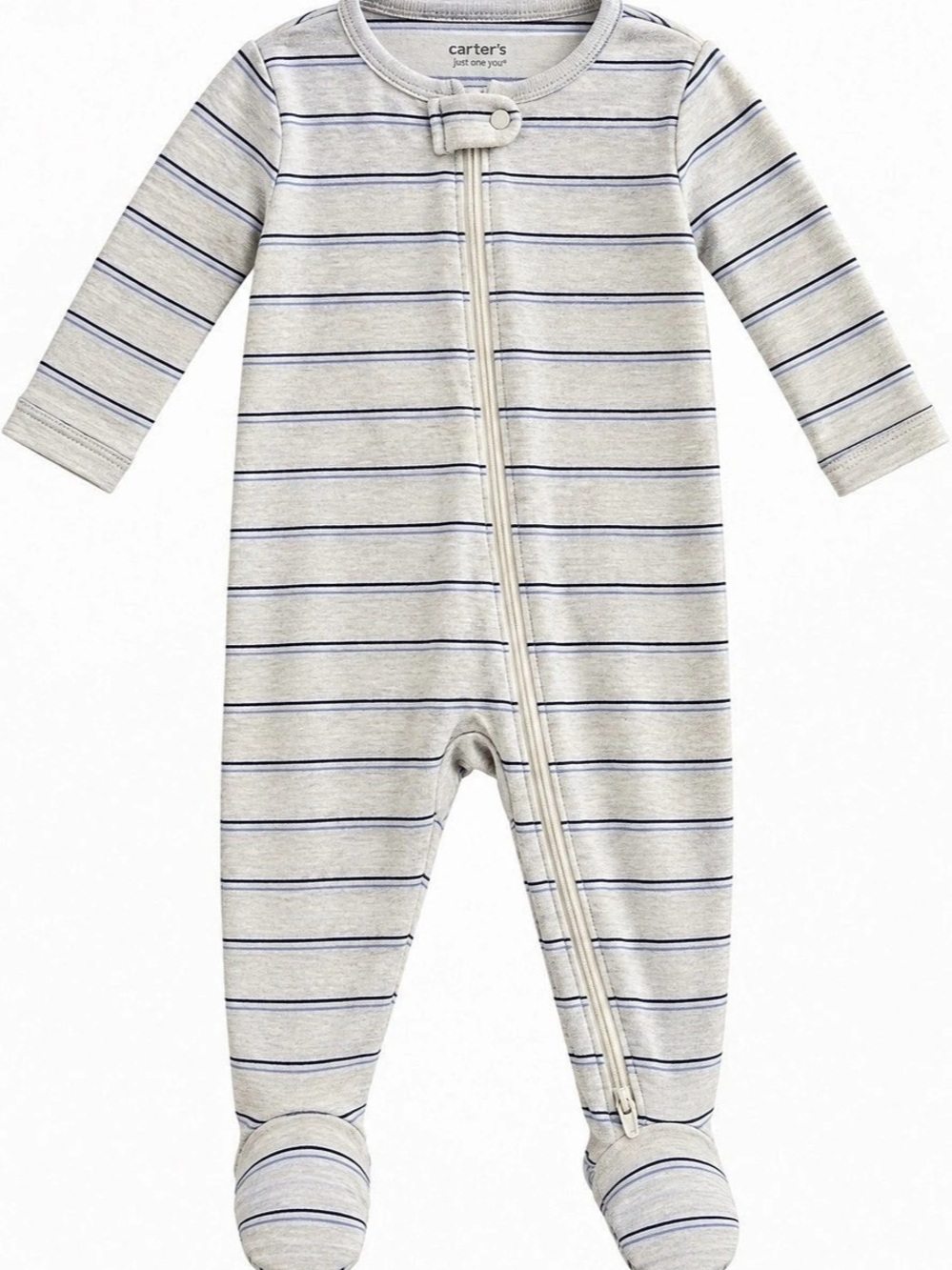 Carter's Striped Footie in Gray & Blue Like New
